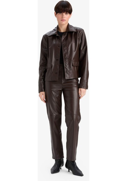 Straight Fit Cepli Kısa Paça Bilek Boy Deri Pantolon G1274AX25AU modelleri