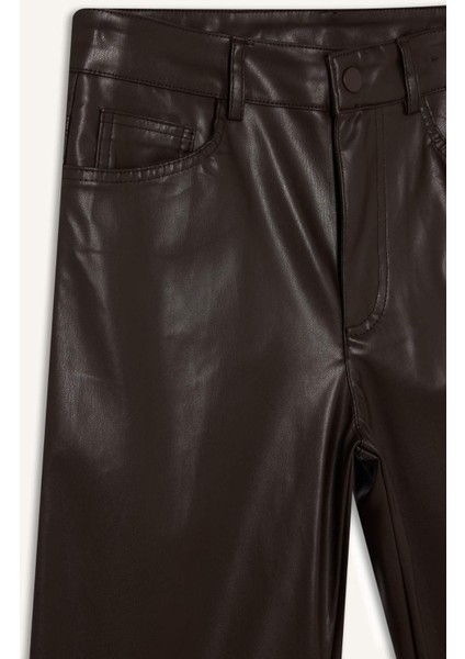 Straight Fit Cepli Kısa Paça Bilek Boy Deri Pantolon G1274AX25AU