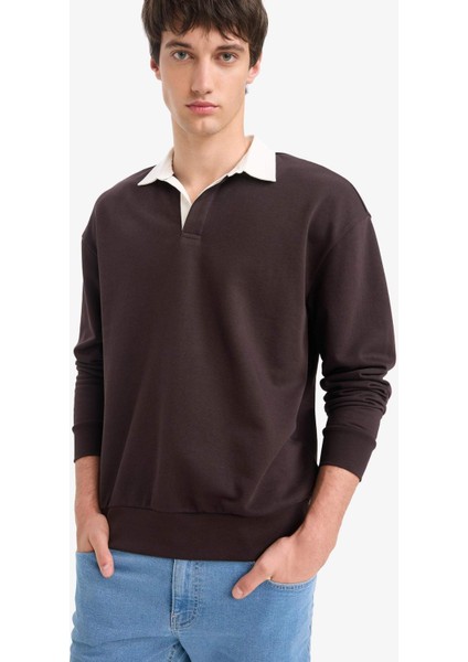 Boxy Fit Polo Yaka Sweatshirt E6523AX25AU indirimleri