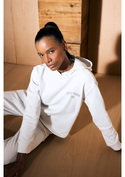 Fit Standart Fit Kapüşonlu Baskılı Skuba Dalgıç Kumaş Sporcu Sweatshirt F1691AX25WN