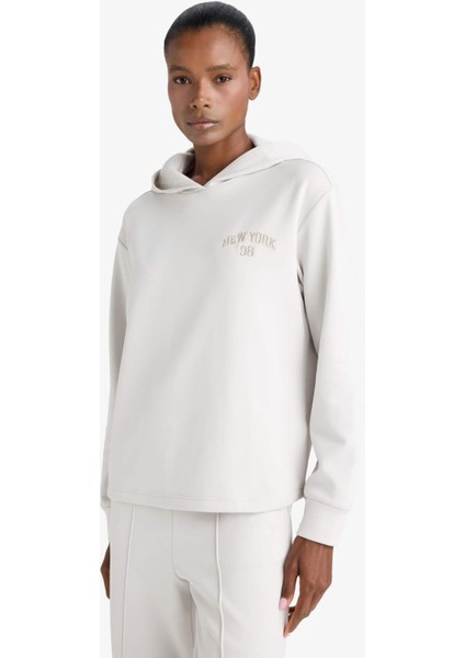 Fit Standart Fit Kapüşonlu Baskılı Skuba Dalgıç Kumaş Sporcu Sweatshirt F1691AX25WN