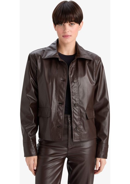Regular Fit Polo Yaka Suni Deri Blazer Ceket G2308AX25WN