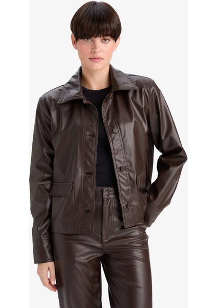 Regular Fit Polo Yaka Suni Deri Blazer Ceket G2308AX25WN modelleri