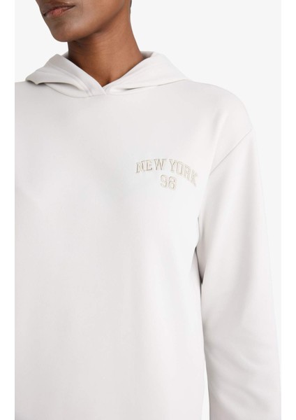 Fit Standart Fit Kapüşonlu Baskılı Skuba Dalgıç Kumaş Sporcu Sweatshirt F1691AX25WN