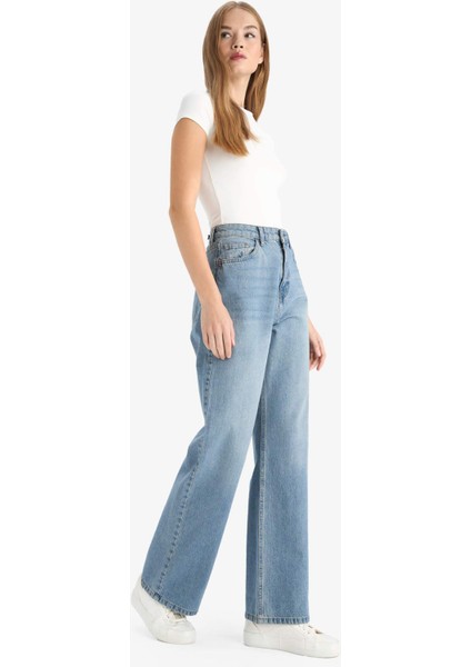 90's Wide Leg Yüksek Bel Uzun Jean Yıkamalı Pantolon F2937AX25WN fırsatları