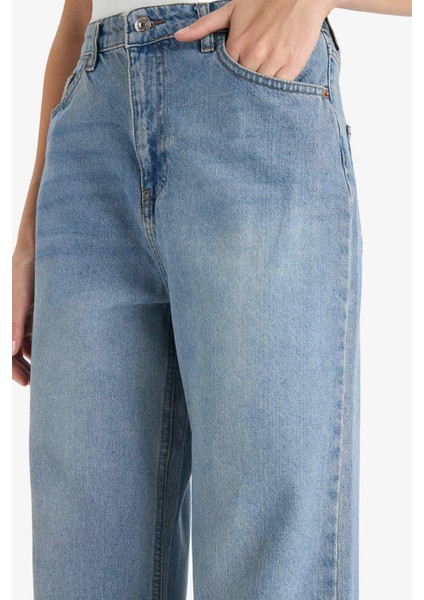 90's Wide Leg Yüksek Bel Uzun Jean Yıkamalı Pantolon F2937AX25WN