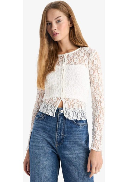 Fitted Bisiklet Yaka Dantel Hırka G3141AX25AU fırsatları