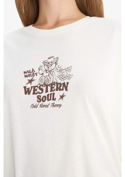 Oversize Geniş Kalıp Bisiklet Yaka Baskılı Kısa Kollu Tişört G3264AX25WN