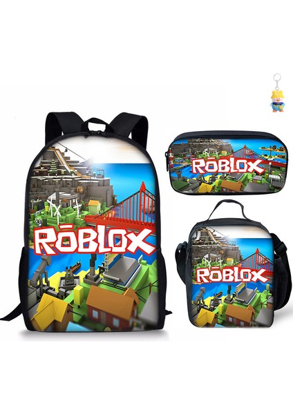 Roblox Öğrenci Okul Çantası Ilkokul ve Ortaokul Öğrencileri Sırt Çantası Üç Parçalı Set (Yurt Dışından)