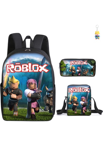 Roblox Öğrenci Okul Çantası Ilkokul ve Ortaokul Öğrencileri Sırt Çantası Üç Parçalı Set (Yurt Dışından)