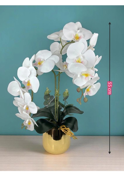 Yapay Çiçek Beyaz Islak Orkide 55 cm Lüks Gold Metal Saksıda Dekoratif Hediye Yapay Salon Çiçeği fırsatları