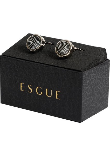 Gümüş Renk Siyah Yuvarlak Desenli Kol Düğmesi KD:7008