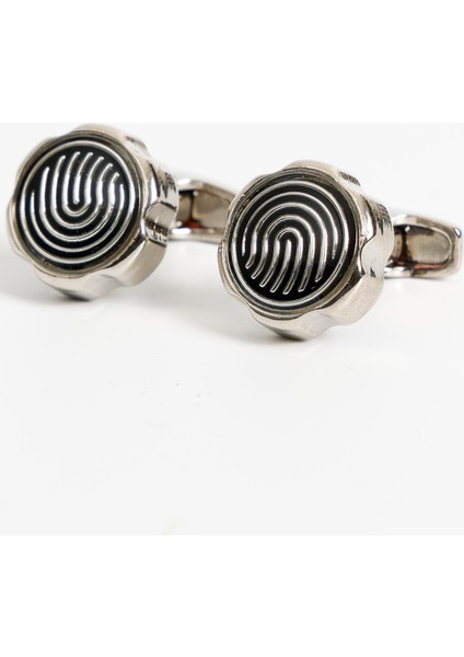 Gümüş Renk Siyah Yuvarlak Desenli Kol Düğmesi KD:7008 fiyatları