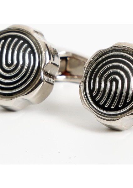 Gümüş Renk Siyah Yuvarlak Desenli Kol Düğmesi KD:7008 modelleri