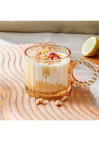 Retro Amber Boncuk Kulplu Cam Bardak 300 ml