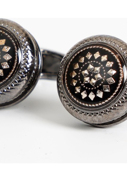 Siyah Renk Gold Siyah Desenli Yuvarlak Kol Düğmesi KD:7308 modelleri