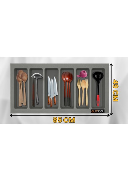 85x49 Cm. 6 Bölmeli Gri Çekmece İçi Düzenleyici Kepçelik (80*40 CM'E KADAR KESİLR) Ücretsiz Kesim indirimleri
