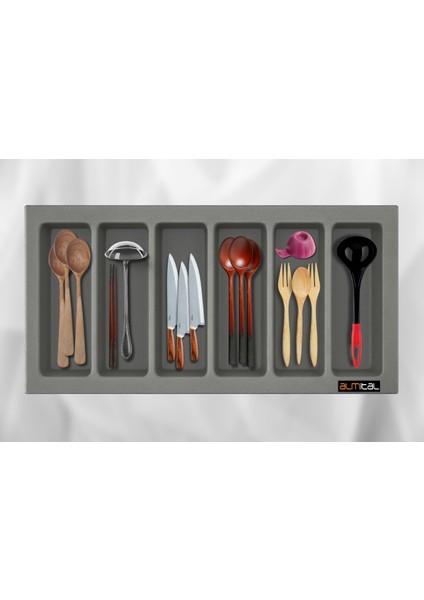 85x49 Cm. 6 Bölmeli Gri Çekmece İçi Düzenleyici Kepçelik (80*40 CM'E KADAR KESİLR) Ücretsiz Kesim