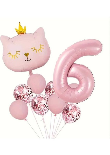 Pembe Kedi Yaş Balonlu Balon Set