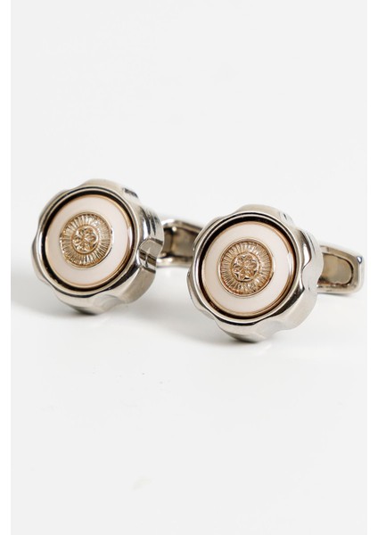 Gümüş Renk Sedefli Yuvarlak Desenli Kol Düğmesi KD:7003 fiyatları