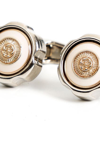 Gümüş Renk Sedefli Yuvarlak Desenli Kol Düğmesi KD:7003 modelleri