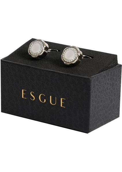 Gümüş Renk Beyaz Yuvarlak Desenli Kol Düğmesi KD:7006