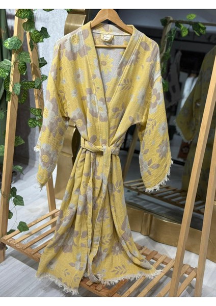 Müslin Kimono %100 Pamuklu Çiçek Desenli Jakarlı Bornoz Kaftan Sabahlık fırsatları