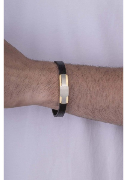 Çelik Aparatlı Çift Renk Altın Kaplama Erkek Deri Bileklik fiyatları