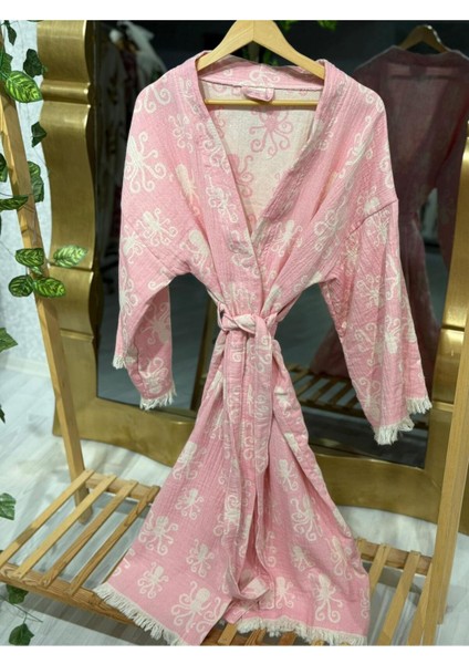 Müslin Kimono %100 Pamuklu Ahtapot Desenli Bornoz Kaftan Sabahlık fırsatları