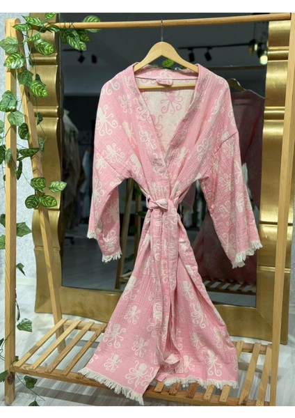 Müslin Kimono %100 Pamuklu Ahtapot Desenli Bornoz Kaftan Sabahlık indirimleri