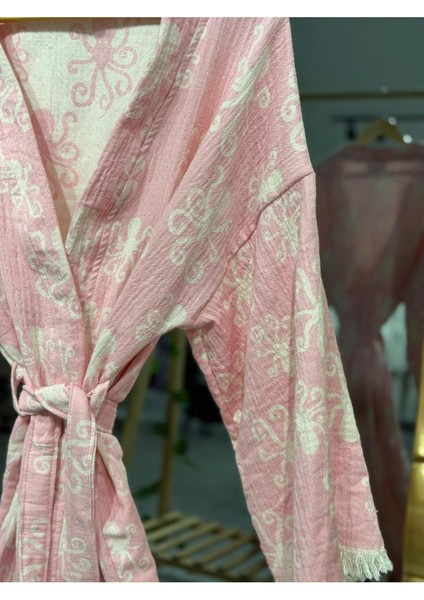 Müslin Kimono %100 Pamuklu Ahtapot Desenli Bornoz Kaftan Sabahlık