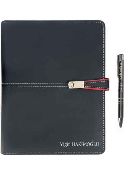 Kişiye Özel 2026 Organizer Ajanda Kart Bölmeli 18X23 Tarihli Defter Metal Klipsli Siyah Seperatörlü İsme Özel Tükenmez Kalem Hediyeli