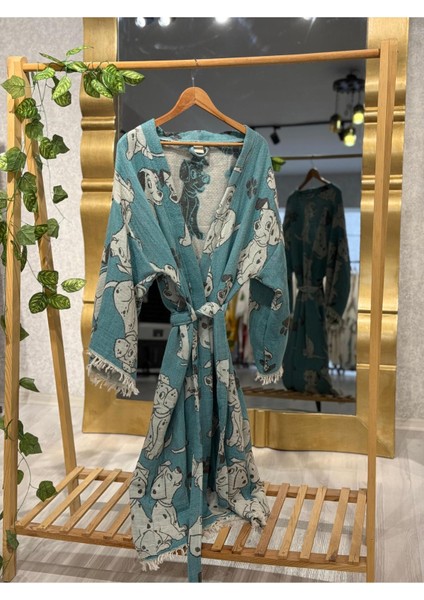 Müslin Kimono %100 Pamuklu Dalmaçyalı Desenli Jakarlı Bornoz Kaftan Sabahlık indirimleri