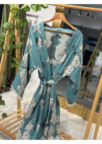 Müslin Kimono %100 Pamuklu Dalmaçyalı Desenli Jakarlı Bornoz Kaftan Sabahlık
