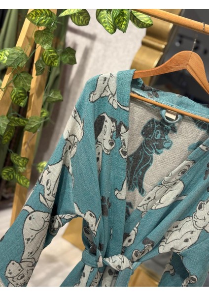 Müslin Kimono %100 Pamuklu Dalmaçyalı Desenli Jakarlı Bornoz Kaftan Sabahlık