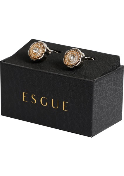 Gümüş Renk Gold Taşlı Yuvarlak Desenli Kol Düğmesi KD:7007