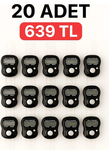 20 Adet Siyah Zikirmatik – Dijital Parmak Tipi Yüzük Tesbih, Namaz Zikir Sayacı