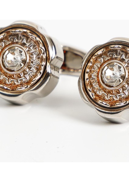 Gümüş Renk Gold Taşlı Yuvarlak Desenli Kol Düğmesi KD:7007 modelleri