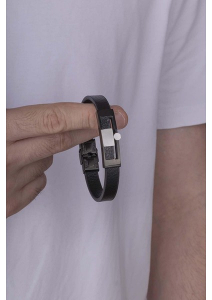 Çelik Aparatlı Çift Renk Klasik Model Erkek Deri Bileklik modelleri