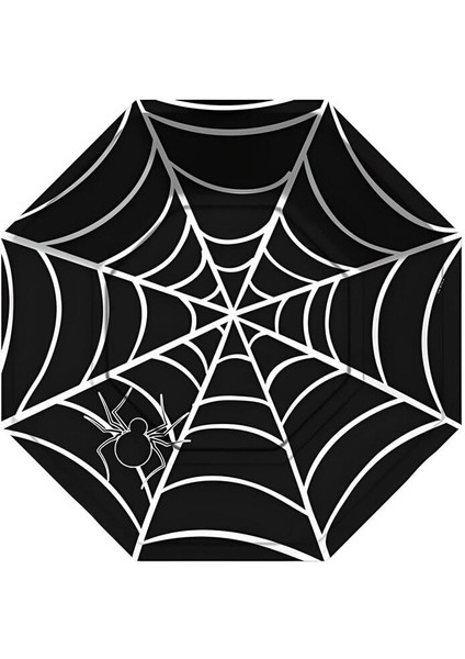Halloween Örümcek Siyah Sekizgen Tabak 23CM (8AD)