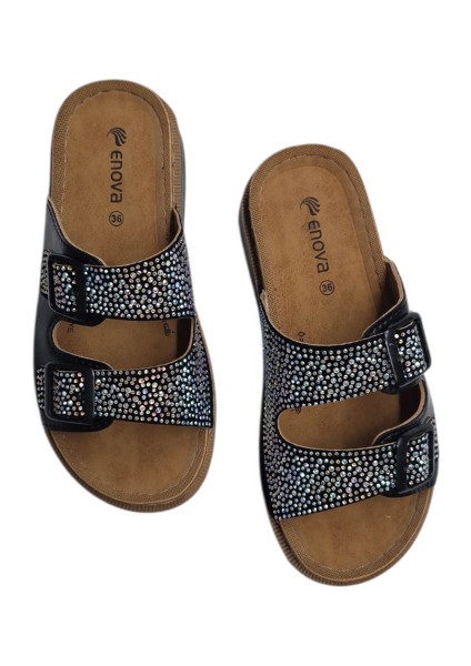 Enova Anatomik Taşlı Çift Bant Cırtlı Kadın Terlik