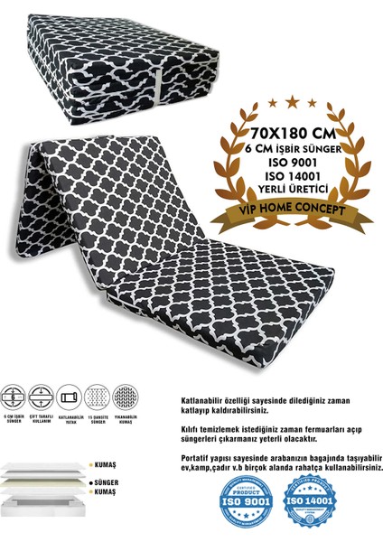 Katlanır Yer Yatağı Sünger Yatak Kara Çatı 70X180 Cm-6 cm Tek Kişilik