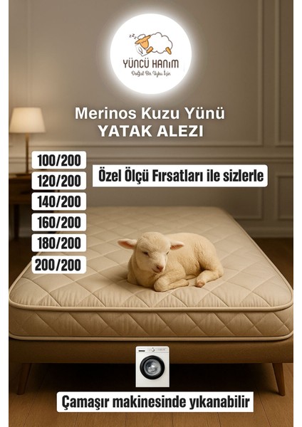 Merinos Kuzu Yünü Yatak Pedi, Yatak Koruyucu, Yatak Şitesi (%100 Doğal Merinos Kuzu Yünü)
