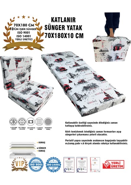 Katlanır Yer Yatağı ve Tek Kişilik Sünger Katlanır Minder Yatak 70X180X10 Cm-Istanbul