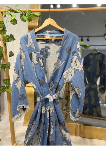 Müslin Kimono %100 Pamuklu Dalmaçyalı Desenli Jakarlı Bornoz Kaftan Sabahlık fırsatları