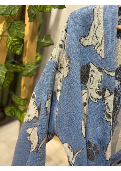 Müslin Kimono %100 Pamuklu Dalmaçyalı Desenli Jakarlı Bornoz Kaftan Sabahlık