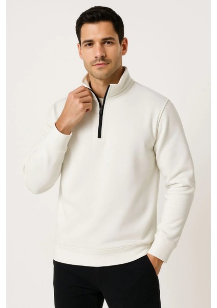 Erkek Dik Yaka Sweatshirt Dik Yaka Yarım Fermuarlı 3 Iplik Şardonlu Pamuk Kumaş 7 Renk Seçeneğiyle