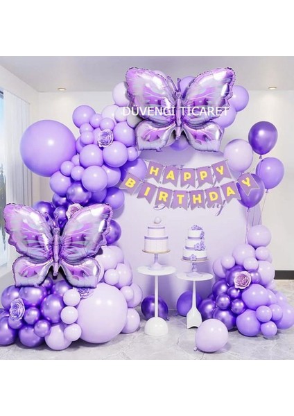 Mor Kelebek Folyolu Balon Zincir Set modelleri