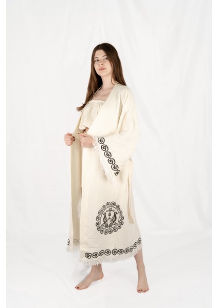 Müslin Kimono %100 Pamuklu Çift Başlı Kartal Baskılı Desenli Bornoz Kaftan Sabahlık modelleri