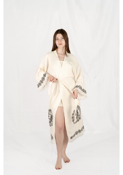 Müslin Kimono %100 Pamuklu Çift Başlı Kartal Baskılı Desenli Bornoz Kaftan Sabahlık fırsatları